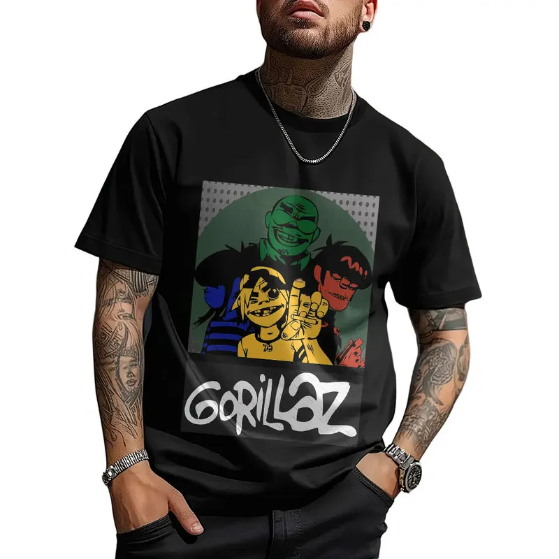 Gorillaz Virtual Rock Band Graphic T‑shirt Unisex Vintage Y2K Tee Hip Hop Streetwear 0824 Casual Cotton Tops S-6XL Fan Gift