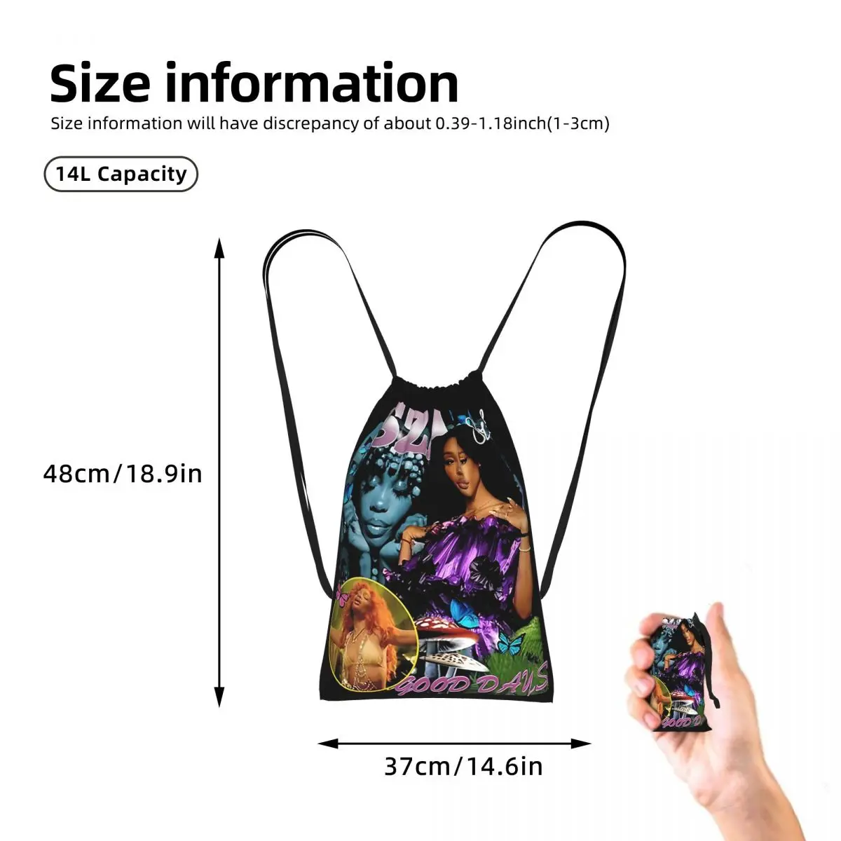 SZA Album Classic Drawstring Backpack Sports Gym Bag Lightweight Foldable Storage Drawstring Bag for Men Women