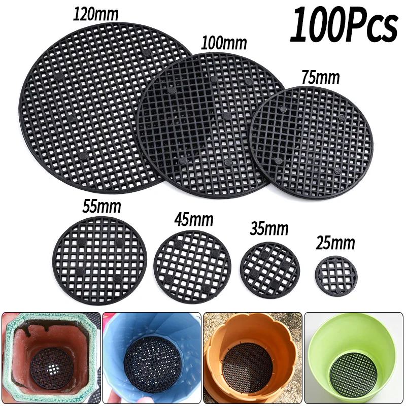 100PCS Flower Pot Hole Mesh Pad Round Bonsai Planter Bottom Grid Mat Drainage Netting Plant Ventilation Trays Garden Supplies