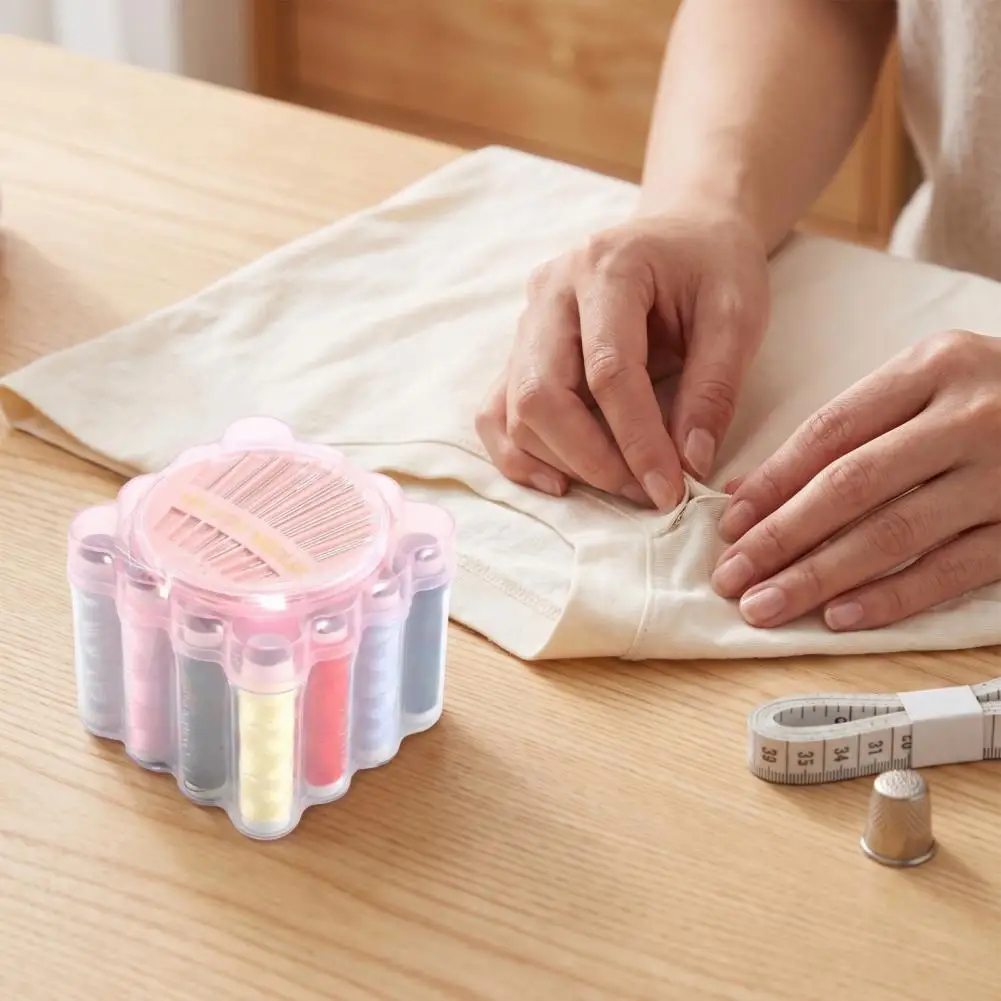 Portable Sewing Kit with Storage Box, Colorful Thread, Needle, Tailor Scissors, Tape Measure, Home Travel Emergency Sewing Suppl