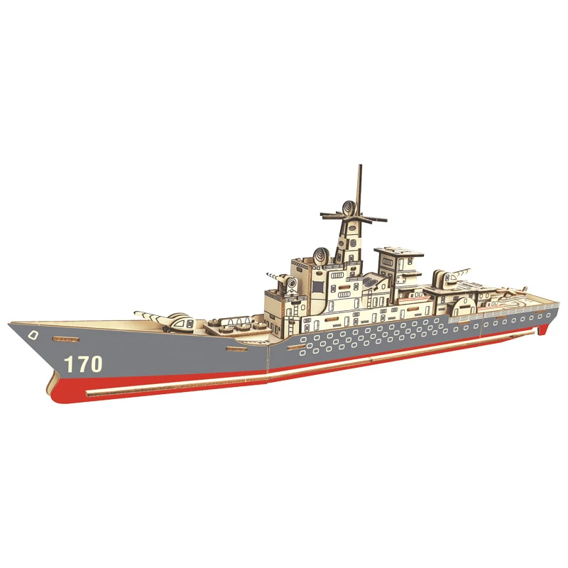 

3D DIY Wooden Puzzle Military Aircraft Ship Destroyer Model Wood Jigsaw Creative Assembled Educational Toys For Children Kids