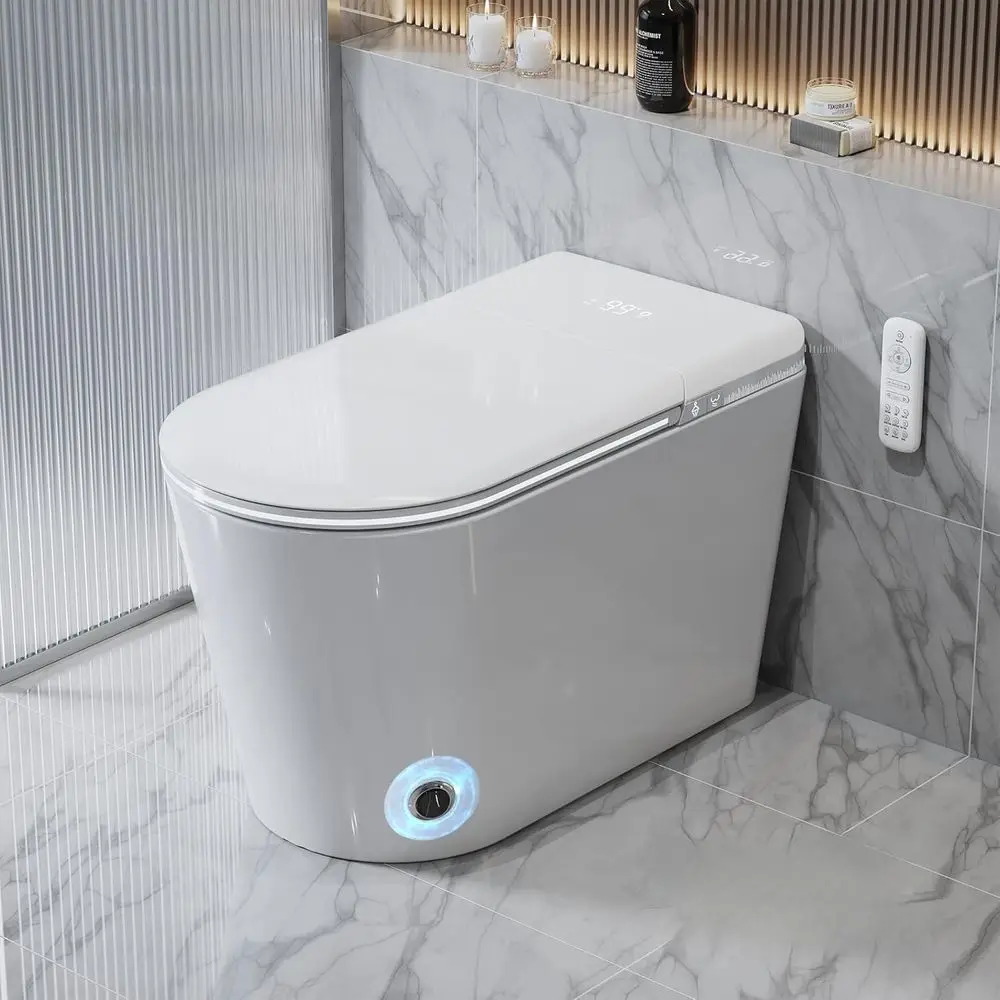 

Intelligent Toilet with Auto Lid, Heated Seat, Remote, Hidden Shield, Multi-Clean, Mood Lights, Warm Water & Dryer