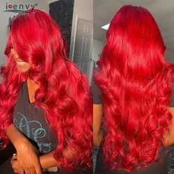 Pelucas delanteras de encaje ondulado rojo 13X6 pelucas frontales de encaje HD pre desplumadas 13X4 color Borgoña 99J pelucas de cabello humano 30 pulgadas mujeres