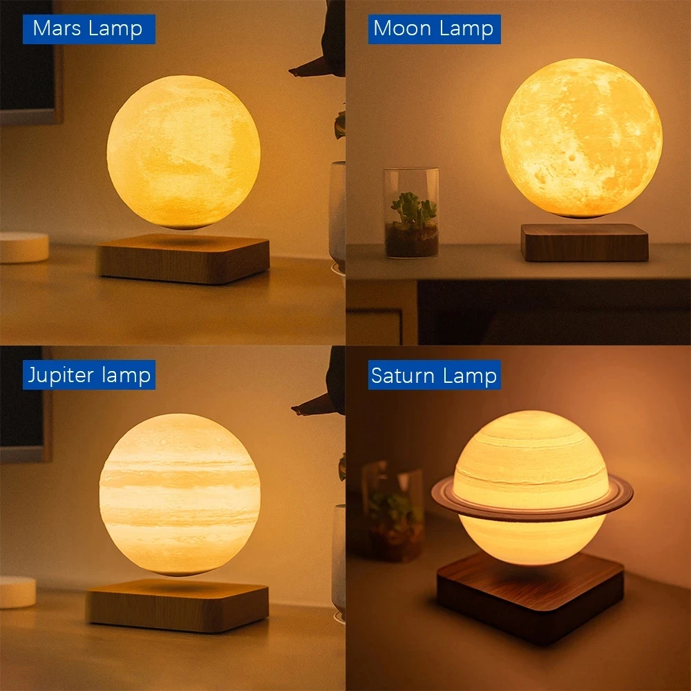 3D Printing LED Night Light Creative Touch Magnetic Levitation Moon Lamps 3 Colors Rotating Floating Atmosphereesk Lamp Gift