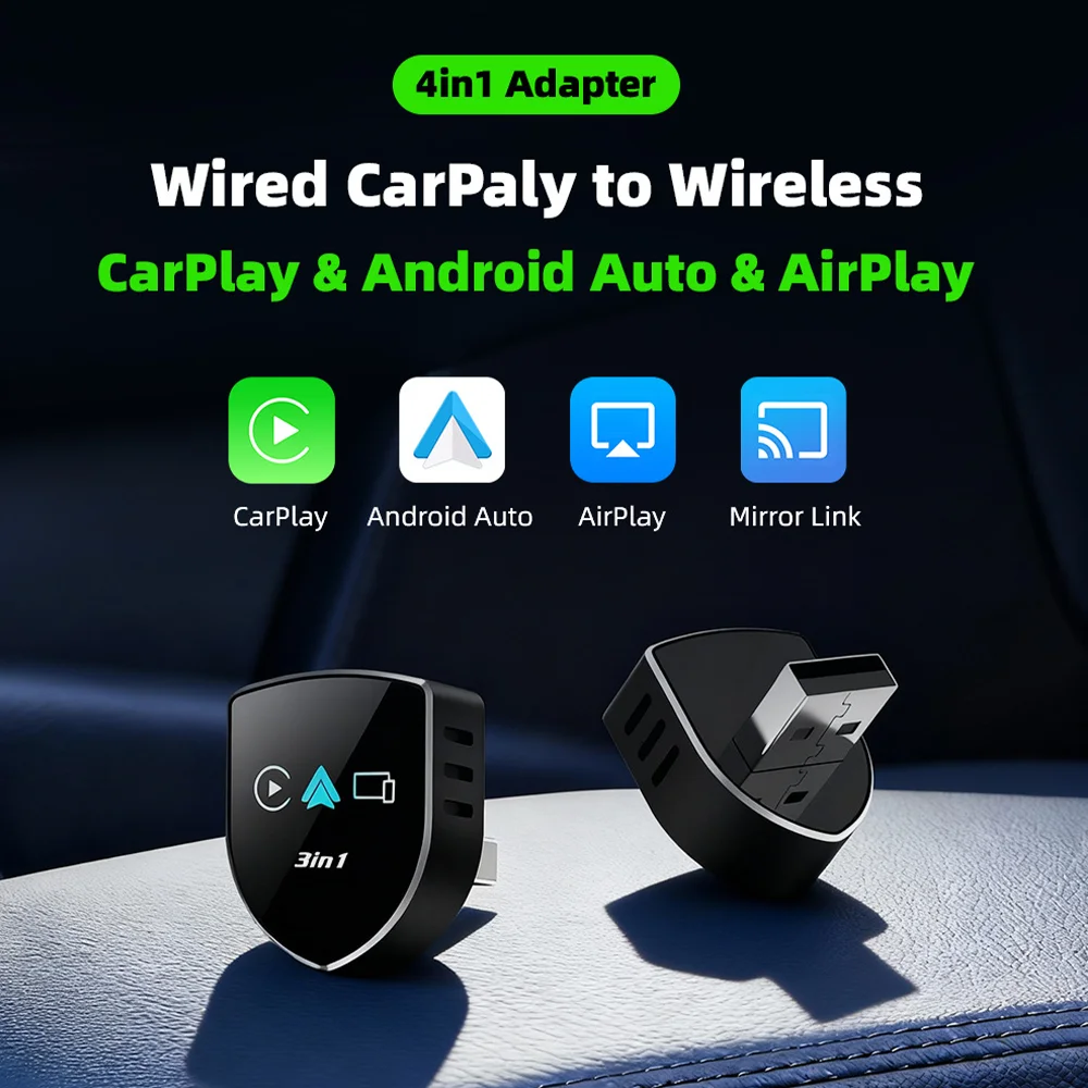 

2026 Upgrade 4-in-1 Wired to Wireless CarPlay Android Auto Adapter with Screen Mirroring ios CarPlay/Android Auto/Mirroring