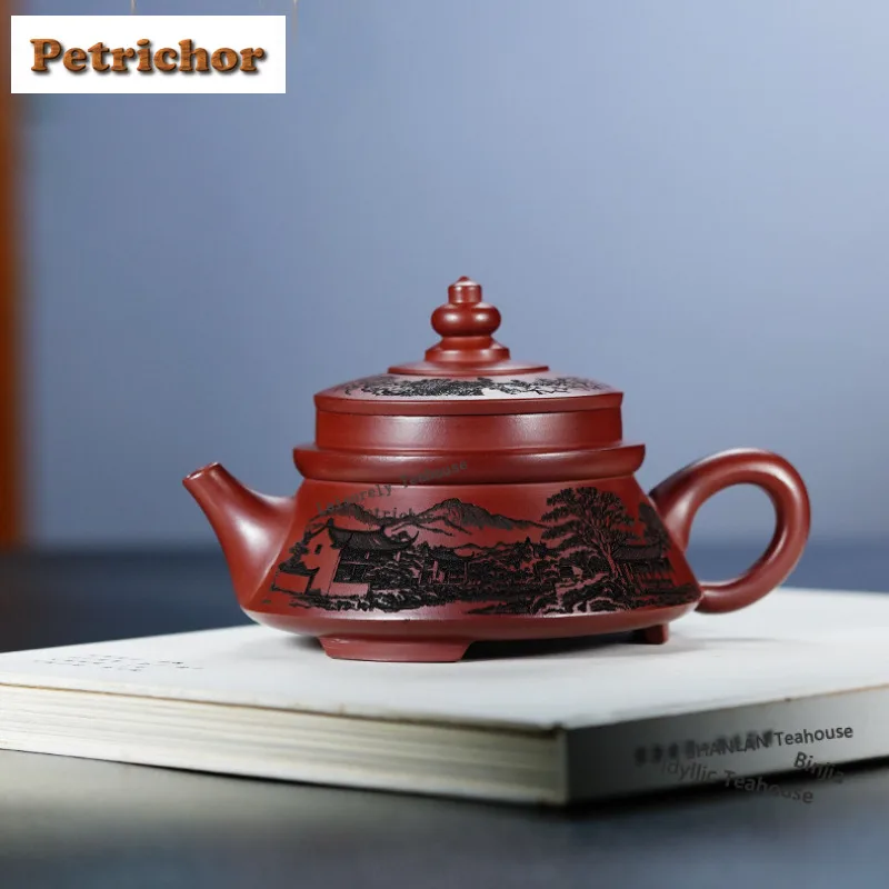 240ml Yixing Purple Clay Teapots Hand-carved Pagoda Pot Dragon's Blood Sand Tea Infuser Kettle Chinese Zisha Teaset Supplies