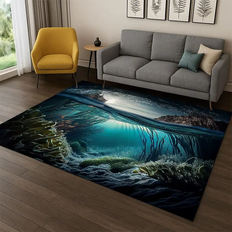 Underwater Sea World Marine Life Cartoon Carpet Rug for Bedroom Living Room Sofa Playroom Doormat Home Decor,Area Rug Non-slip