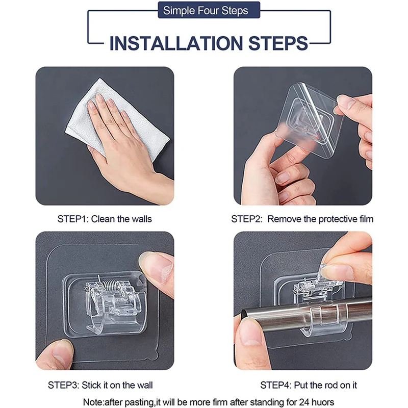 

A70P 40PCS Self Adhesive Curtain Rod Holders No Drill Curtain Rods Brackets No Drilling Nail Free Adjustable Hooks -2