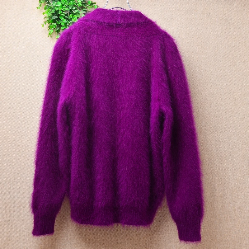 04 Ladies Women Fall Winter Clothing Purple Hairy Mink Cashmere Knitted Short Style Slim Cardigans Mantle Jacket Coat Sweater