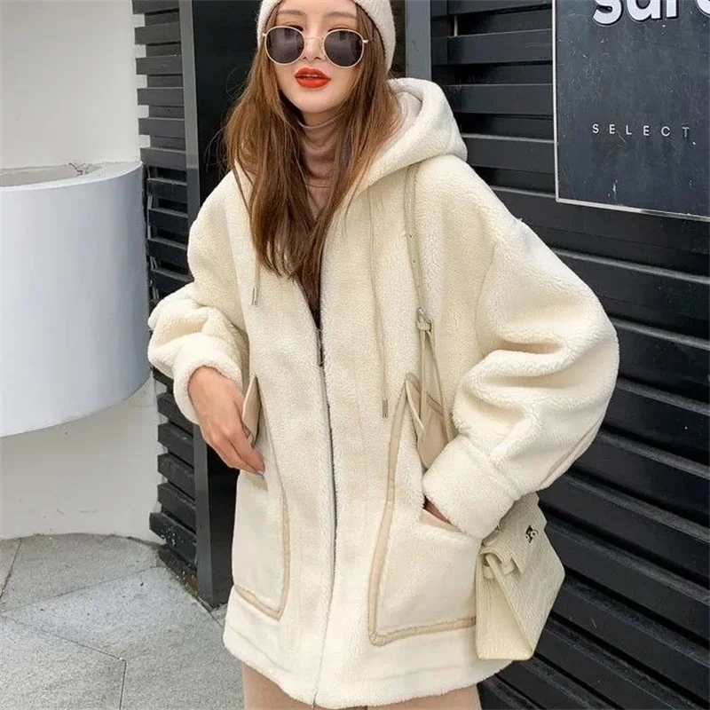 2023 Spring Autumn Lamb Wool Coat Women's Mid length Korean version Thickened Sheep Shearing Coat Leather Wool One Piece Coat