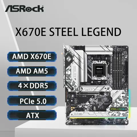 ASRock X670E STEEL LEGEND Motherboard AMD X670 Support 7900 7800X3D 7700 7600X 7500F CPU DDR5 7200MHz M.2 ATX AM5 Mainboard