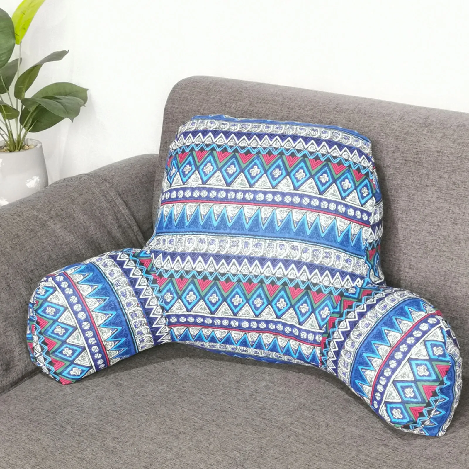 Print Pillow Back Cushion With Arm for Reading Rest Waist Support Office Chair Car Seat Sofa Rest Lumbar Cushion Velvet Backrest