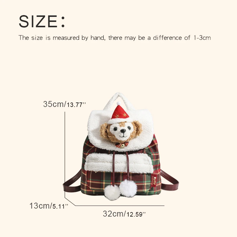 Fashion Christmas Backpacks For Women Luxury Designer Handbags Purses 2024 New In Lattice Imitation lambswool Bear Head Shoulder