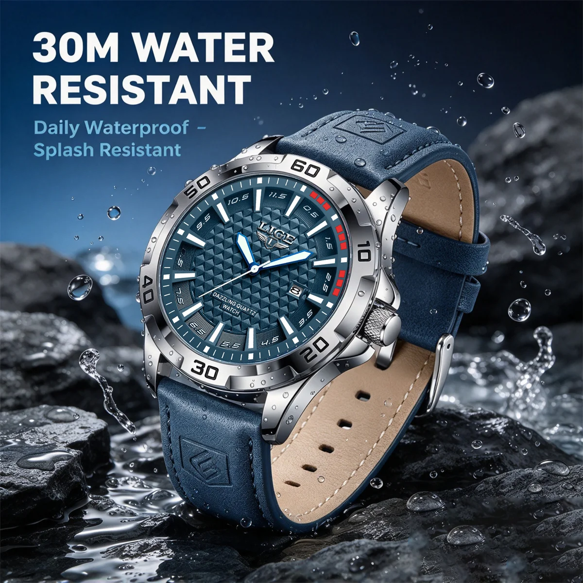 LIGE Fashion Man Wristwatch Top Luxury Waterproof Luminous Date Week Watch For Men Quartz Sport Leather Men's Watches Reloj