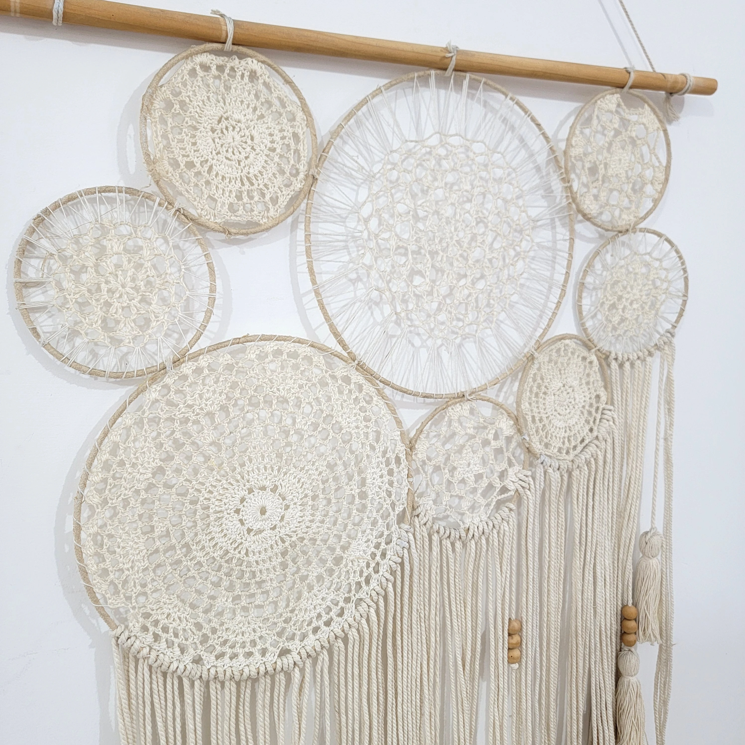 Handmade Macramé Dreamcatcher Boho Bohemian Wall Hanging with Intricate Tassel And Circular Patterns for Living Room Decor