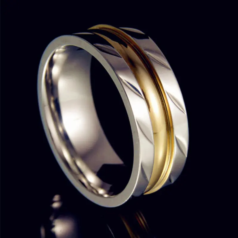 8MM Never Fade Gold Plated 316l Stainless Steel Ring Titanium Ring for Men