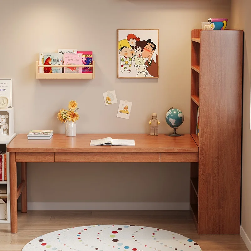 모던 스타일 원목 일체형 책장 코너 책상 & 소형 가족 학생 어린이 공부방 아파트 책장