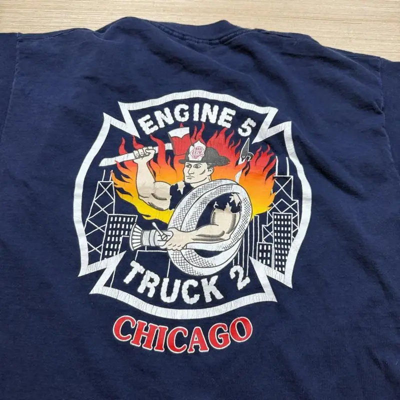 

Винтажная футболка Chicago Fire Department 90-х, двигатель 5, грузовик 2, мужское Ä Panger XL Muscle