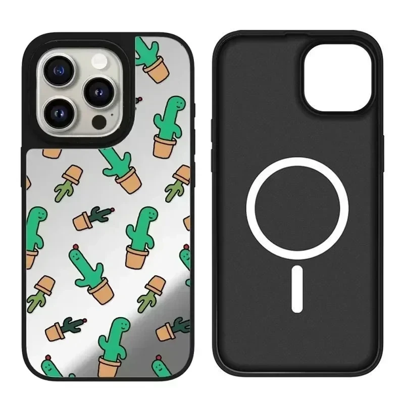 

Cute Fashion Dinosuar iPhone 11 12 13 14 15 Pro Max Mirror Surface MagSafe Case Cover Shell