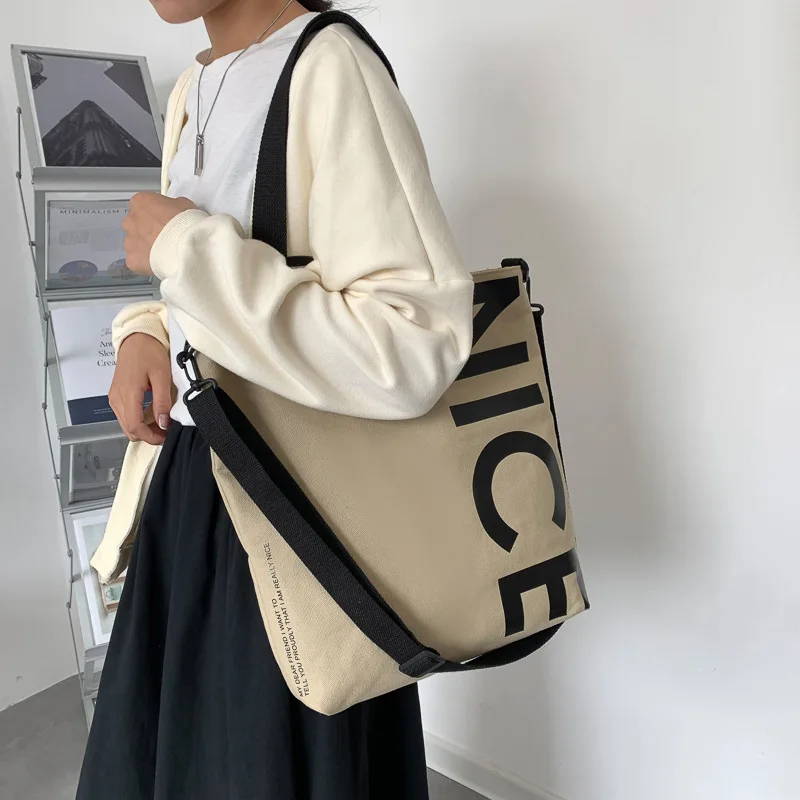 Sac à Main avec Lettres Imprimées pour Femme, Fourre-Tout de Grande Capacité, Décontracté, Simple, à Bandoulière