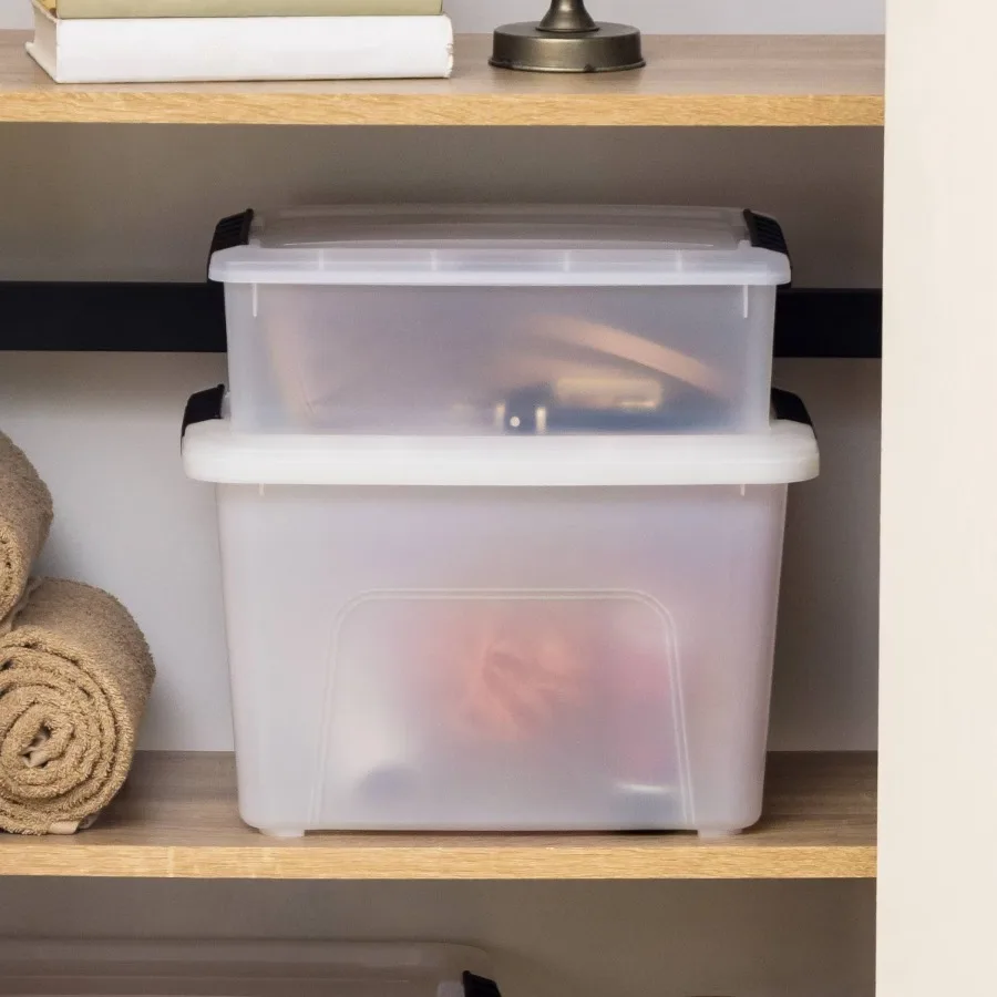5.75qt Clear Stack and Pull Storage Bin with Lid, Stackable Portable Transparent Plastic Utility Tub for Household Storage
