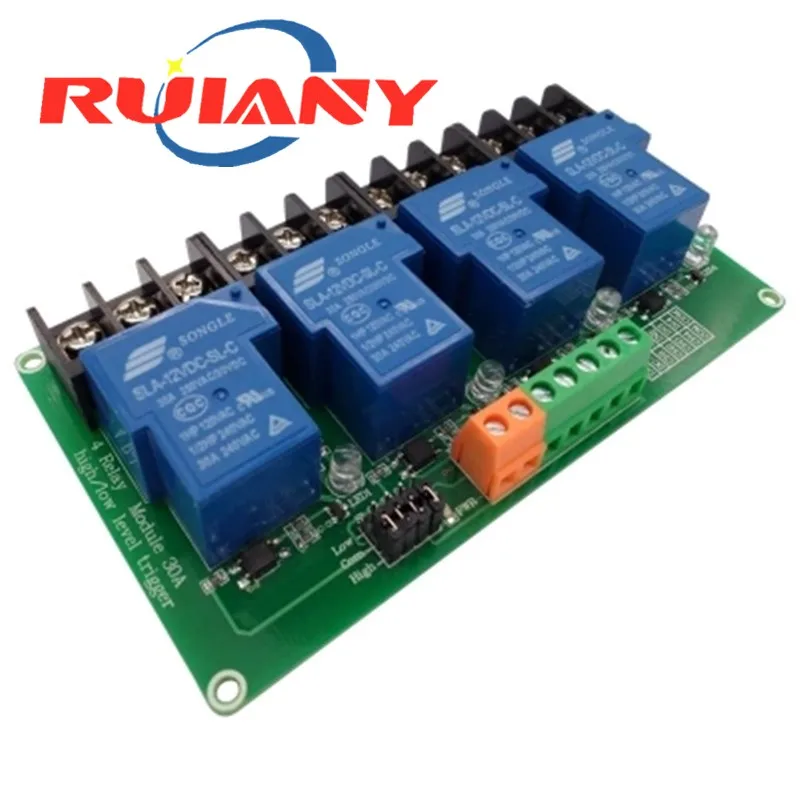 four 4 channel relay module 30A with optocoupler isolation 5v 12v 24v supports high and low Triger trigger for Smart home