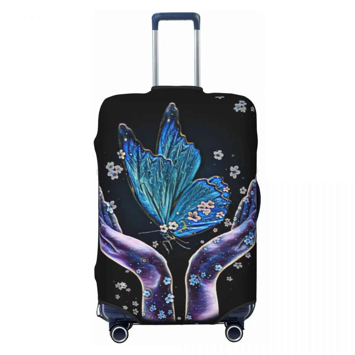 Butterfly Print Suitcase Cover Magic Flower Hands Travel Protector Flight Strectch Luggage Supplies