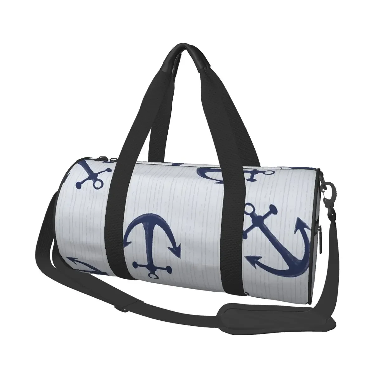 Maritime Pattern Of Blue Anchors On Light Gray Large Duffle Gym Bag Multi-Functional Duffle Travel Bags Handbags Fitness bag