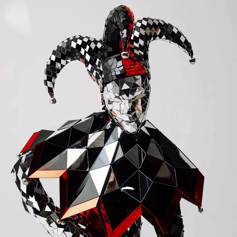 

Silver Hand Sewn Mirror Clown Costume Party Wears DJ Dance Jumpsuit Stage Performance Nightclub Show Outfit Cosplay Clothing