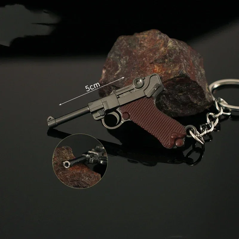 1:4 Toy Gun LugeP08 Metal Keychain Glok Colt 1911 Pistol Weapon Model Miniature Alloy Collection Pendant Holiday Gifts