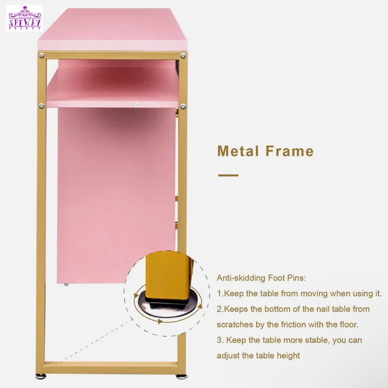Pink and Gold Simple Style Nail Salon Furniture Manicure Table and Chair Set Lovely Nail Desk Table - view 3