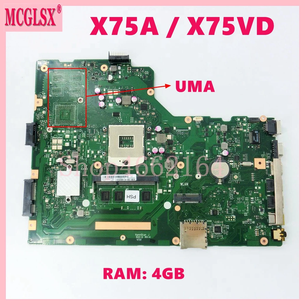 X75VD with 4GB-RAM UMA or GT610M GPU Notebook Mainboard For Asus X75A X75VB X75VD Laptop Motherboard 100% Tested OK