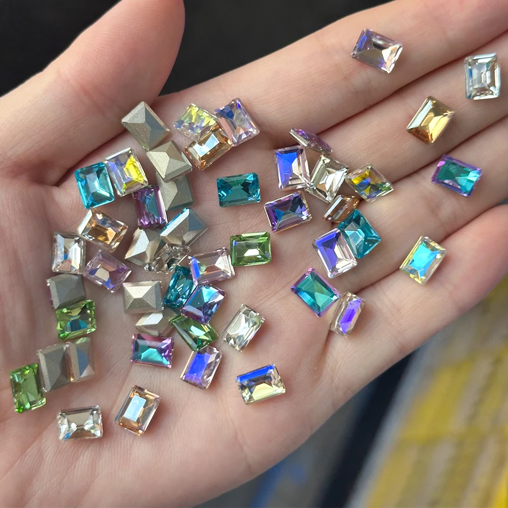 

50pcs Mixed Color Right Angle K9 Nail Rhinestones Clear/Green/Aurora/Blue 6*8Mm Glass Crystals Nail Charms Gems Nail Art Parts