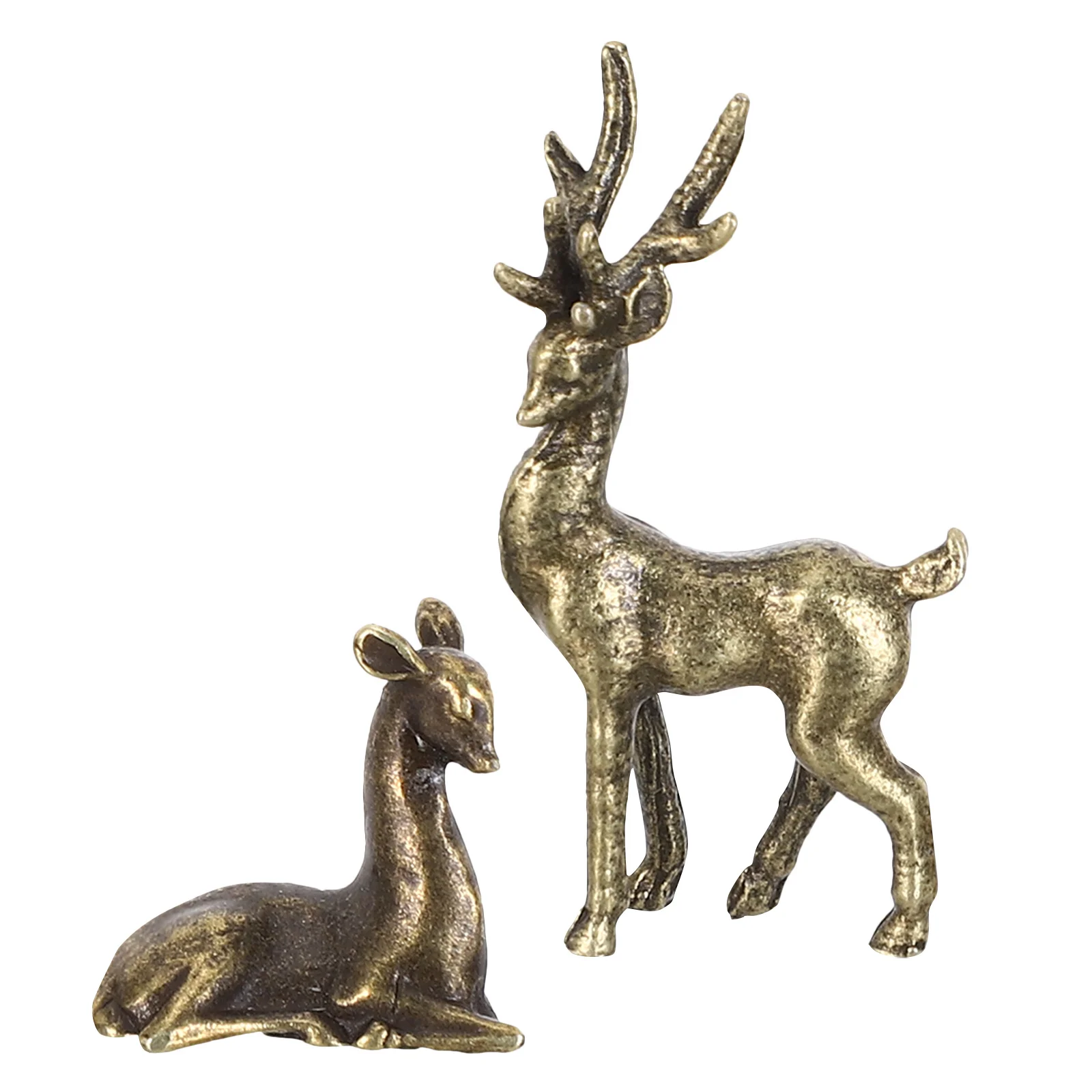 

2Pcs Vintage Copper Alloy Deer Decor Mini Rustic Deer Statues for Tabletop Mantel Desktop Small Animal Sculpture Crafts