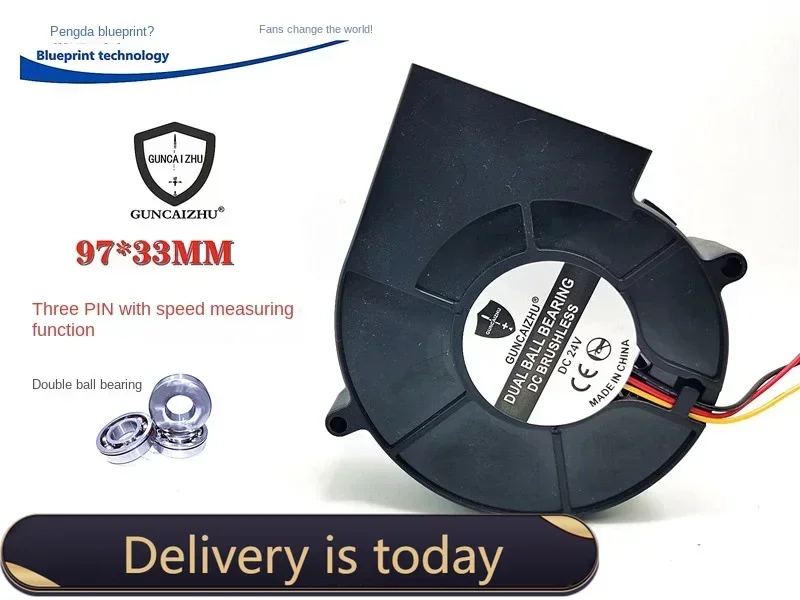 

Guncaizhu 9733 9cm Turbine Blower Centrifugal Fan 24V Double Ball Bearing Cooling Fan