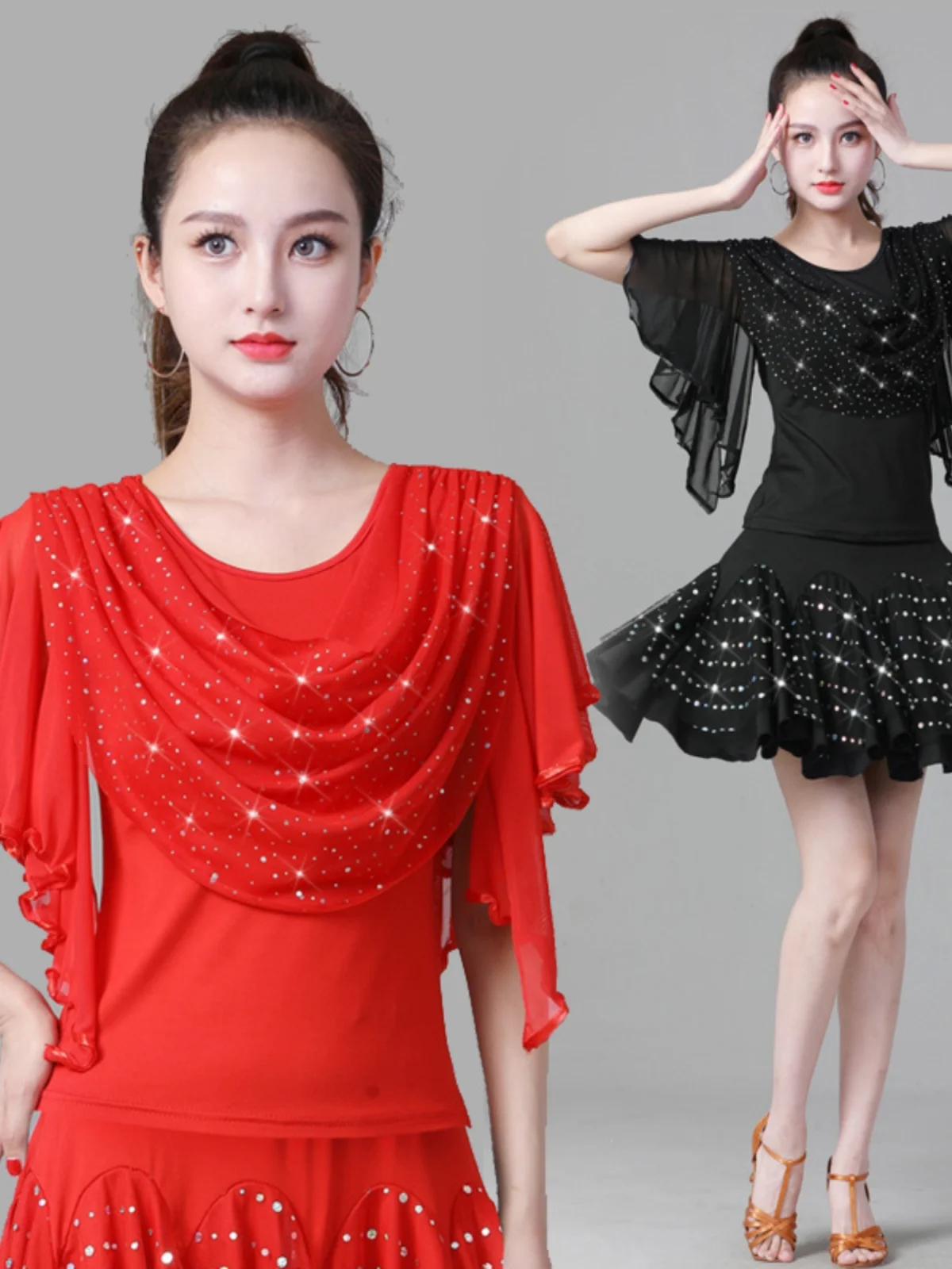 

iny Sequin Women's Latin Dance Practice Suit Modern Social Dance Clothing Spring Summer New Sle Square Dance Outfit
