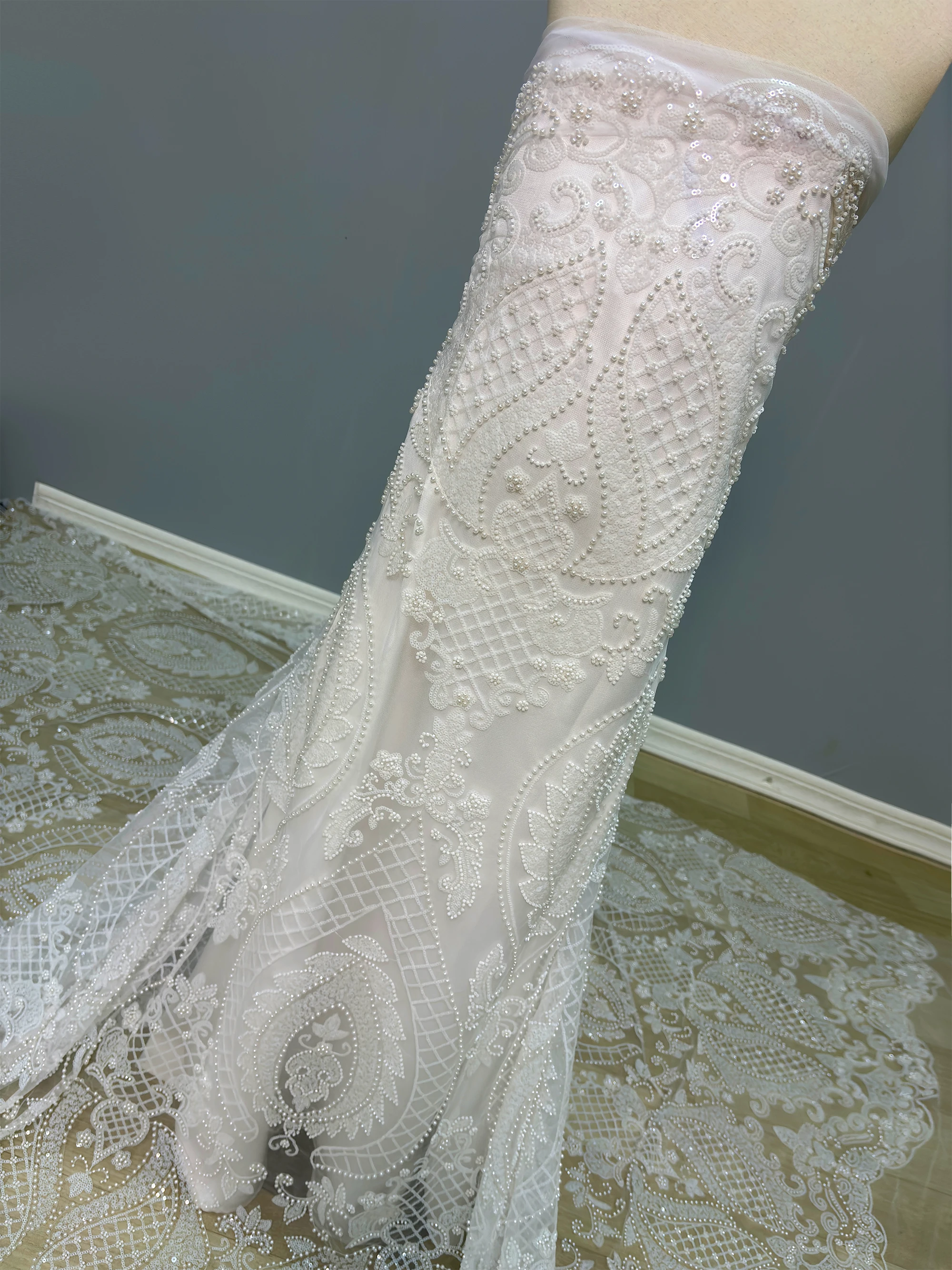 Pure white High Quality Beads  Sequins Tulle Lace Fabric 2026 African Mesh Lace Fabric French Lace for Nigerian Wedding Dress