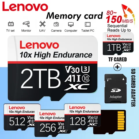 Lenovo 2TB 메모리 카드 V60 4K 마이크로 TF SD 카드 방수 SD 카드 1TB 512GB 256GB 128GB PC 용 녹화 대시 캠 메모리 카드