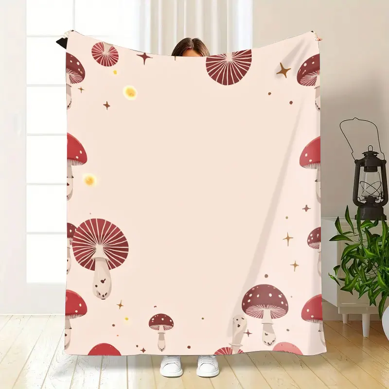 1pc Flannel Blanket Chic Mushroom Print Blanket for Cozy Home Decor, Soft & Warm Throw Blanket