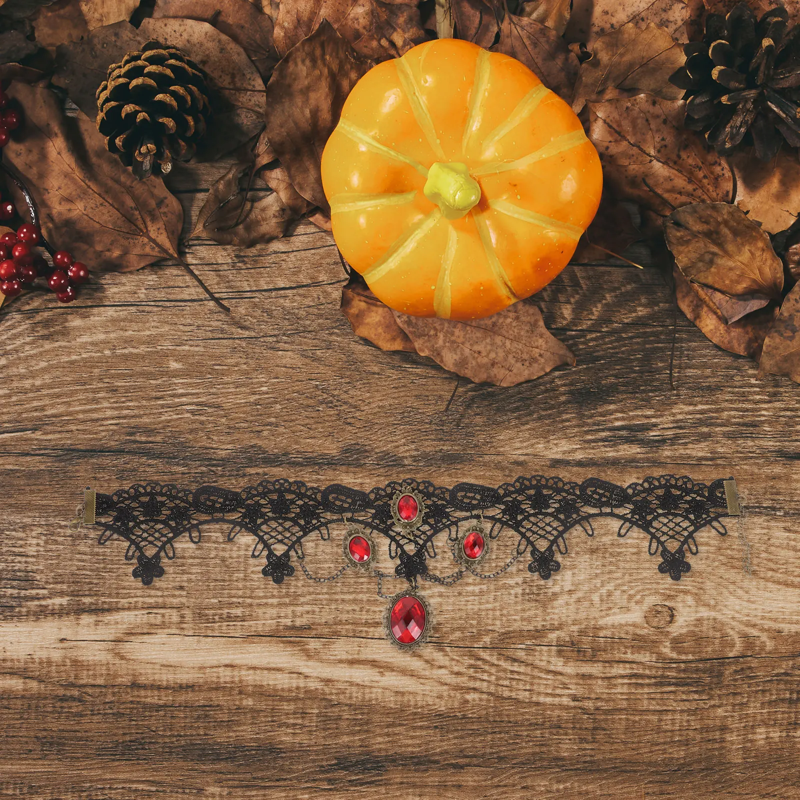 빈티지 고딕 레이스 초커 목걸이 라인스톤 장식 할로윈 코스프레 파티 목걸이 여성용 펑크 초커 목걸이