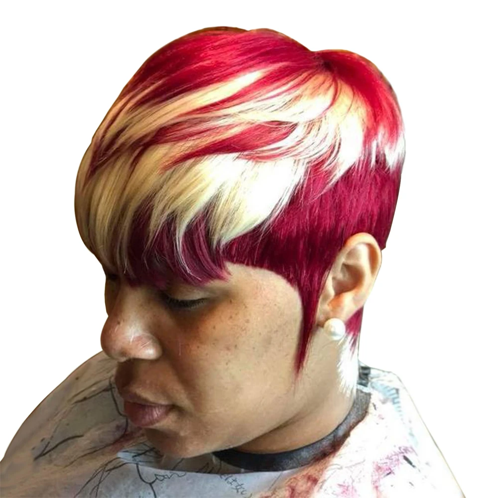 Short Pixie Cut Wig Human Hair For Black Women Full Machine Made Wigs With Bangs 613 Wig Human Hair Wigs Pixie Haircut Wigs