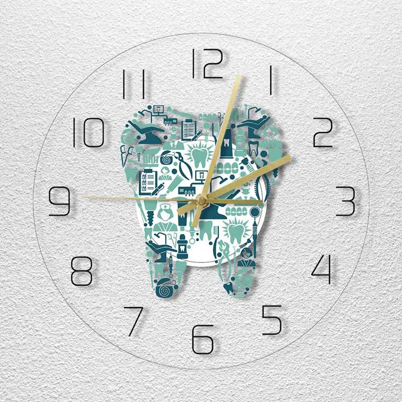 Colorful  Clinic Tooth Wall Clock  Care Acrylic Hanging Clock Quiet Movement Wall Watch Decor Wall Clock