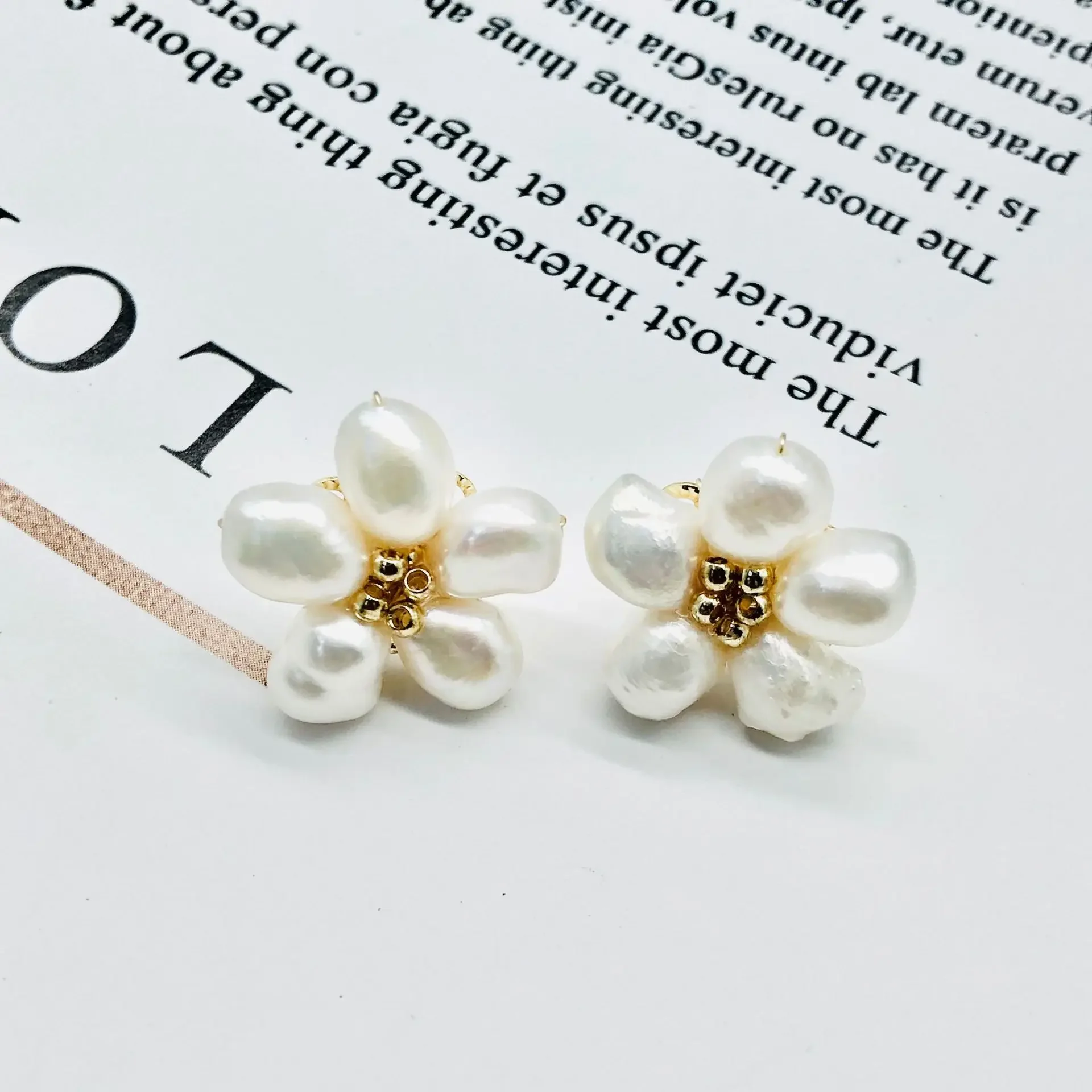 Flower White Natural Freshwater Baroque Irregular Petals Small Stone Keshi Pearl Earrings S925 Sterling Silver Elegant Gift