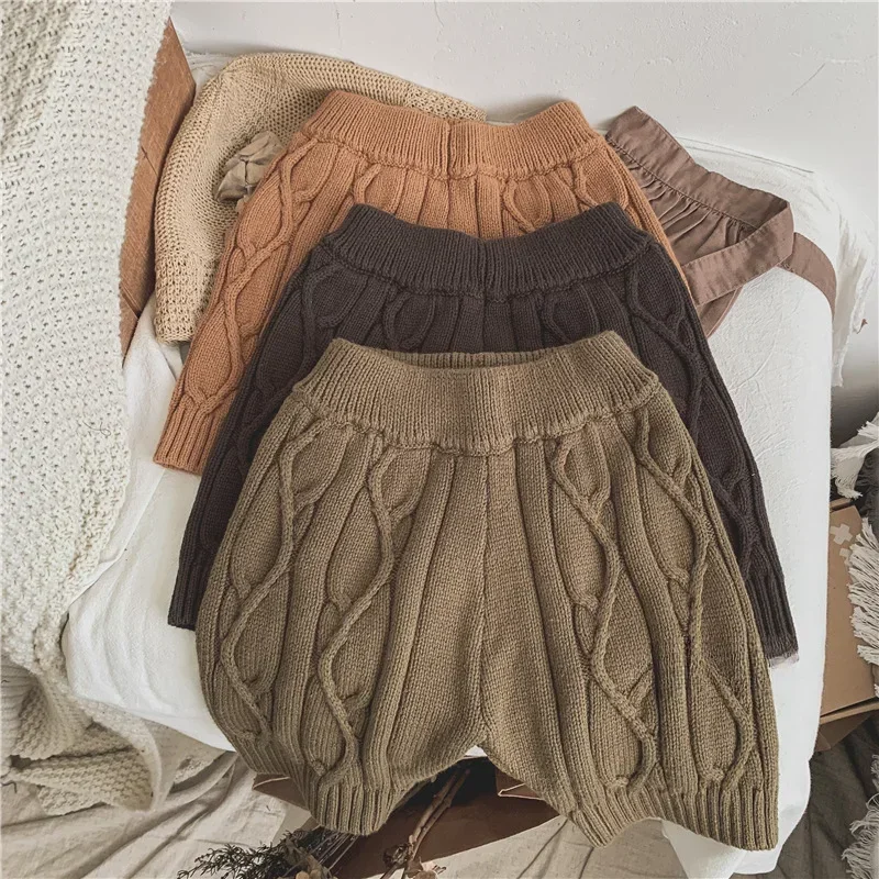 Otoño e Invierno nuevo estilo coreano pantalones de lana de moda para niños y niñas pantalones cortos para niños pantalones de punto para niños