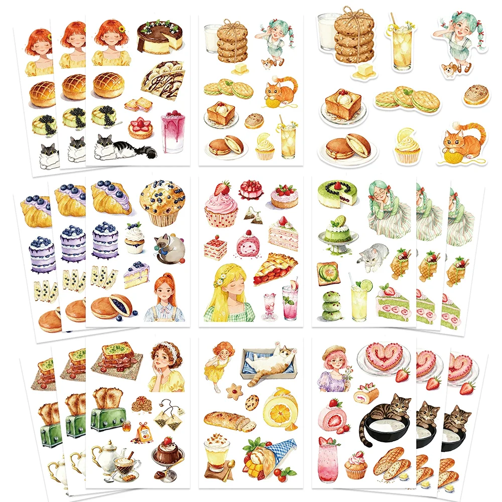 8/16Sheets Cartoon Pastoral Food Decoration Puzzle Stickers PVC Material Children's Educational Toys Waterproof Party Toy Gifts.