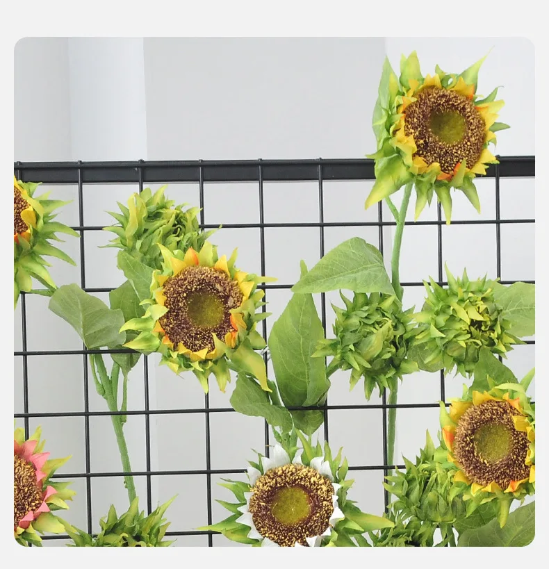 4 Stück Künstliche 2-köpfige Sonnenblumen für Heimdekoration, Hochzeitsstrauß, Partytisch-Blumenarrangement, Feiertags-, Bühnen- und Fenstergestaltung – Detail 4