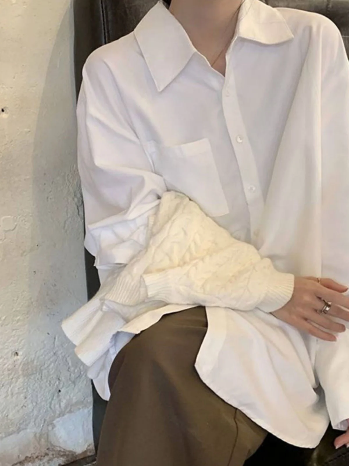 

Loose Long Sleeve White Shirt Women's Fashionable Versatile Korean Style Commute Spring Autumn New Arrival Lazy Style