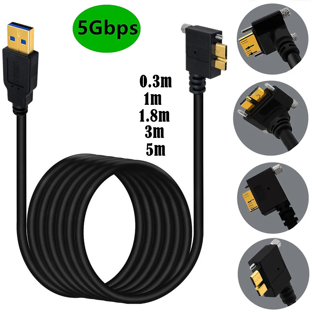 USB 3.0 A male To Micro B Cable angle 90 Degree male With Locking Screws Data Sync Cable Cord for Camera Hard Drive HDD
