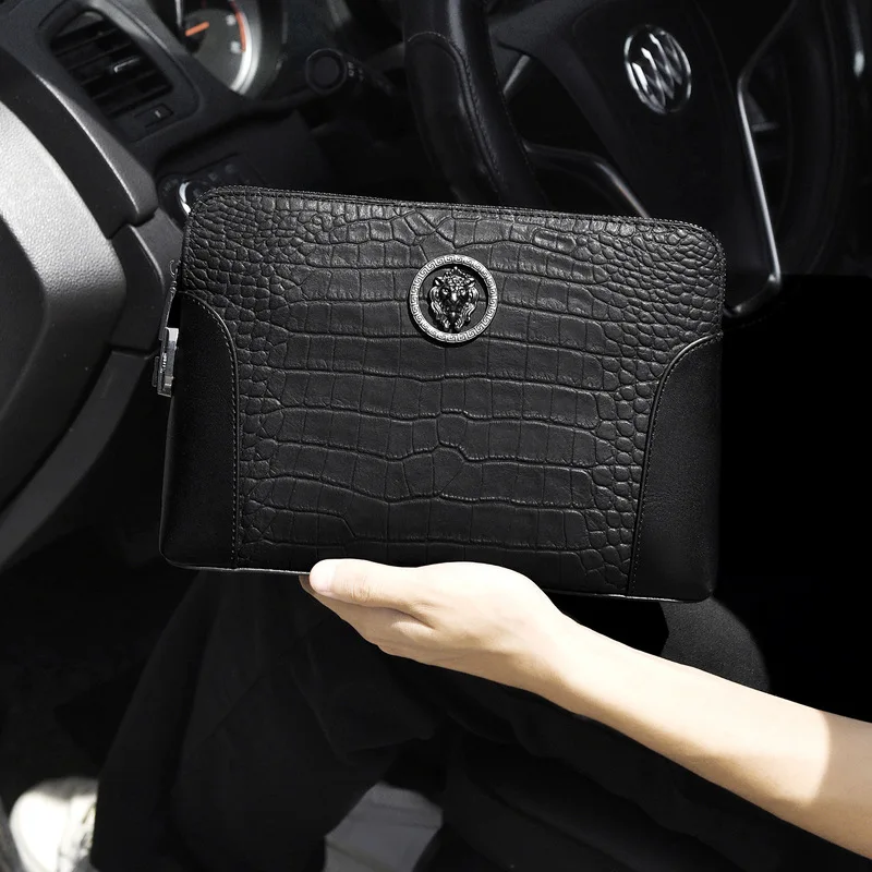 New Genuine Leather Men's Clutch Bag Combination Lock Business Casual Minimalist Wrist Purse for Daily Travel Work