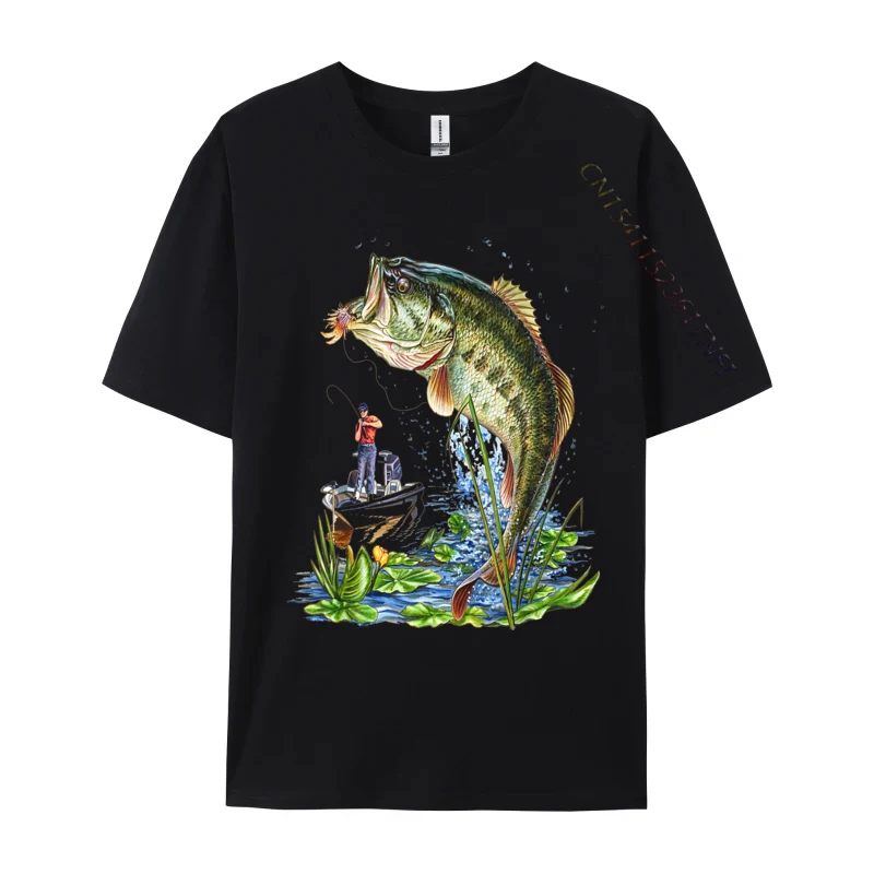 

Fishing Large Mouth Bass Fish Designer Men's T-Shirt Cool Custom Tops Shirt Pure Cotton Fashionable Tops Shirt Autumn
